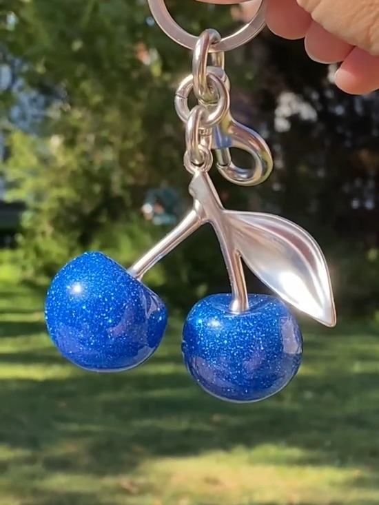 Unbranded Accessories - Cherry Ball Blue Glitter Bag Charm/KeyChain